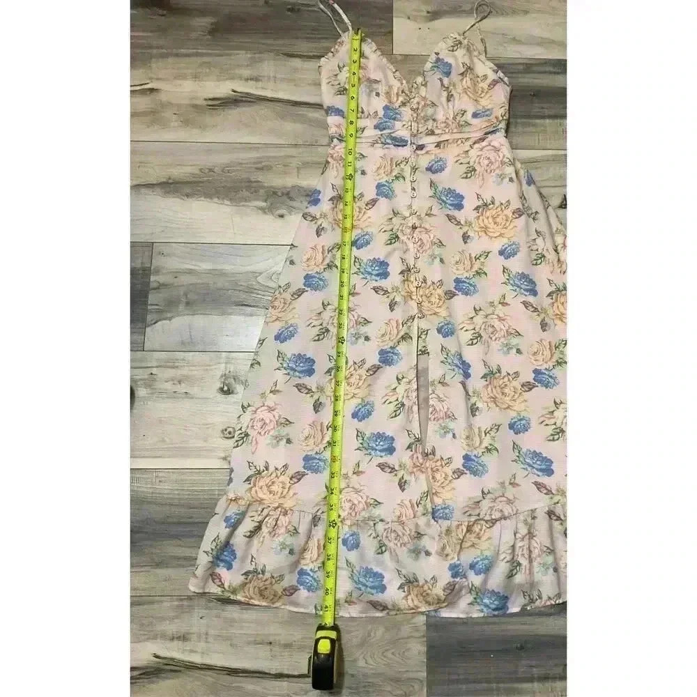 Forever 21 floral dress thin strap w/slit in front pink maxi dress size medium - Picture 5 of 7